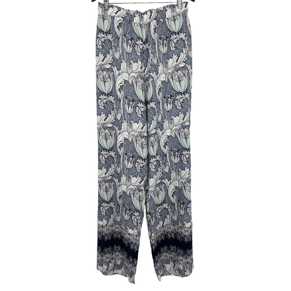 Tribal Women Floral Print Pants Extra Large L Floral Flowy Blue Slit Hem New